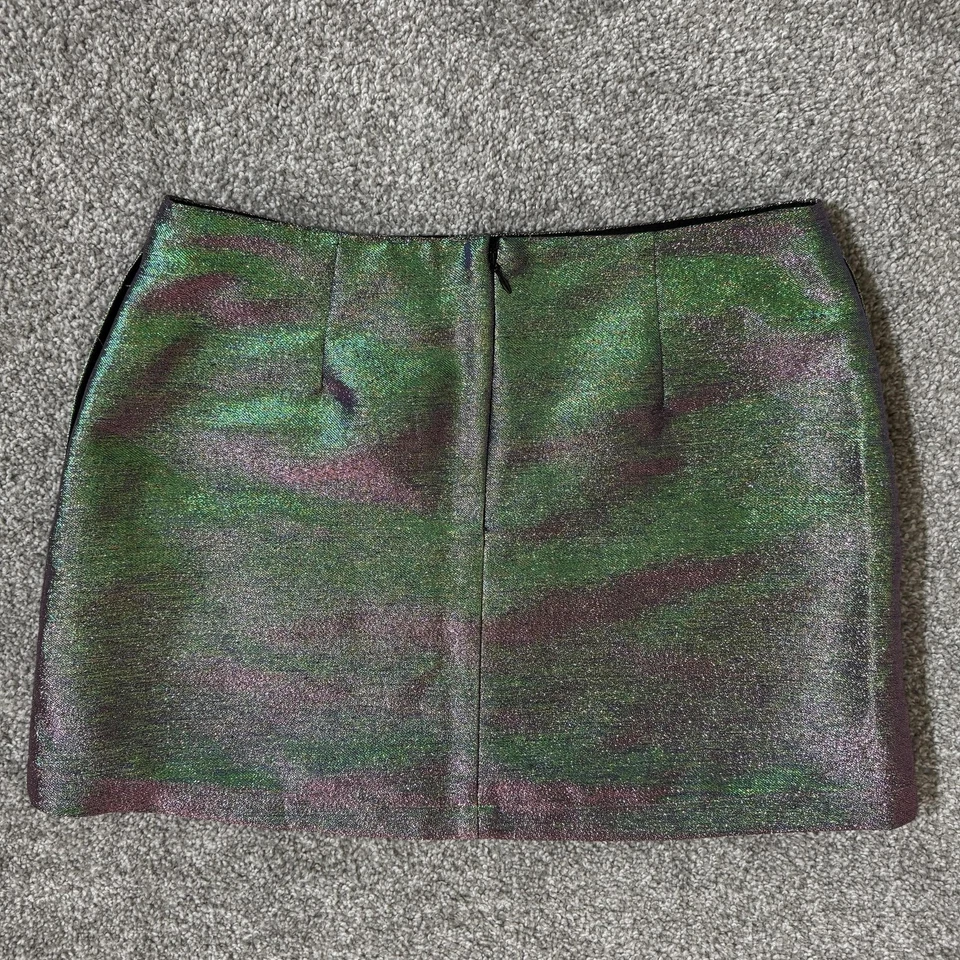 Светлая до темноты юбка женщин средний зеленый фиолетовый металлический переливающийся мини молнии - Изображение 4 из 4
