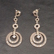 STERLING SILVER 925 Dangle Circles Pierced Earrings Whit Cubic Zirconia. 17.049