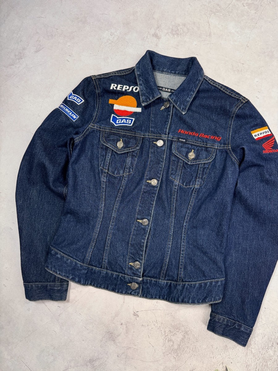 美品 GAS HONDA REPSOL HONDA RACING ホンダ デニム Gas Denim Jacket Honda Repsol Racing Michelin Womens Ladies