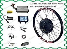 90km/h max speed 135mm Dropouts E-bike Kit 48V-72V 3000w E-bike Conversion Kit.