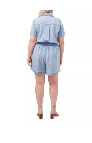 NWT Vince Camuto Plus Size 1X Chambray Button Up Romper Jumpsuit Summer Basic - Picture 2 of 16