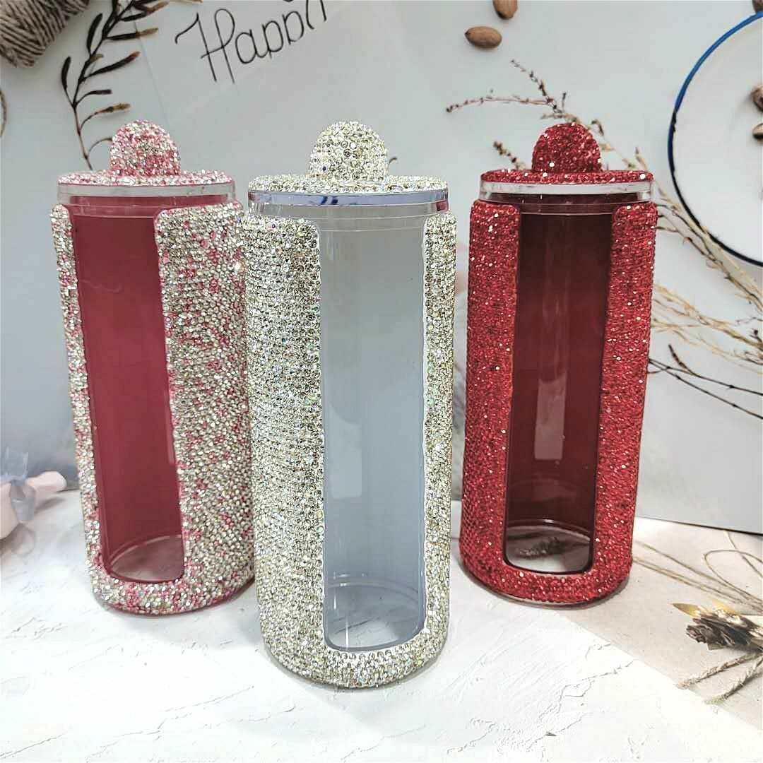 Diamond Brush Organizer With Lid Rhinestones Cosmetic Round Makeup Storage Box Wysoko oceniany