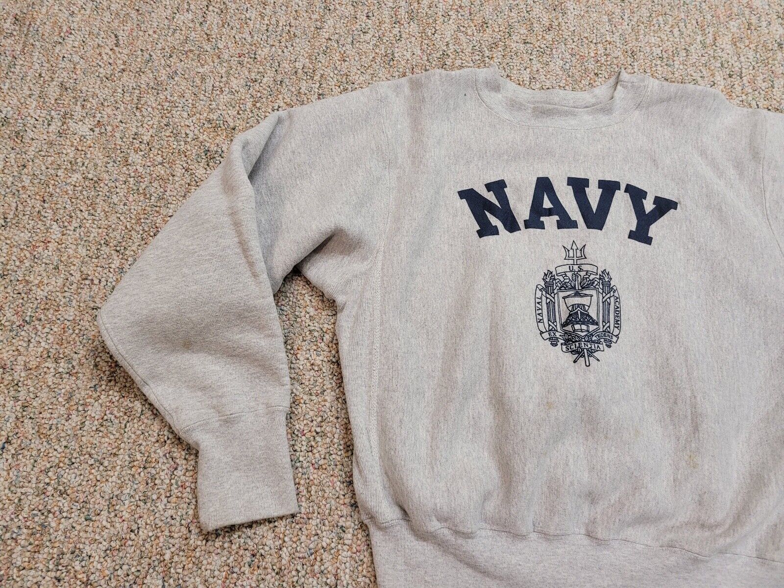 Vintage US Naval Academy Sweater Mens XS Grey Mid… - image 5