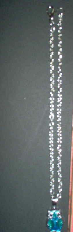 Girls 16" necklace, sliver chain, green owl,  #28a