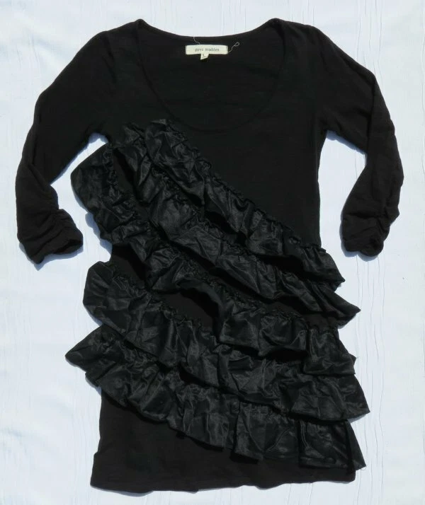 Mini Vestido de Flamenca STEVE MADDEN Negro Algodón Slub Jersey Seda Volantes Talla US S M Foto 3 de 4