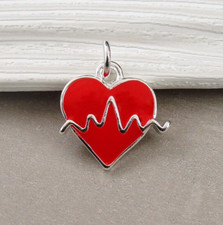 Red Heartbeat Charm - Silver and Red Heartbeat EKG Charm - Gift for Doctor