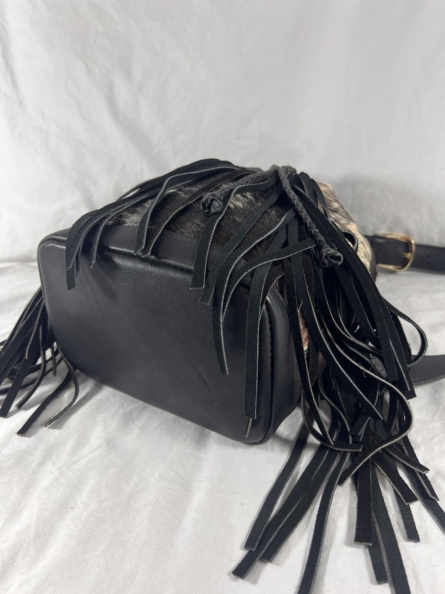 PURO UTZ PIN PIN Drawstring Calf Hair Black Fringe Leather  display picture 2
