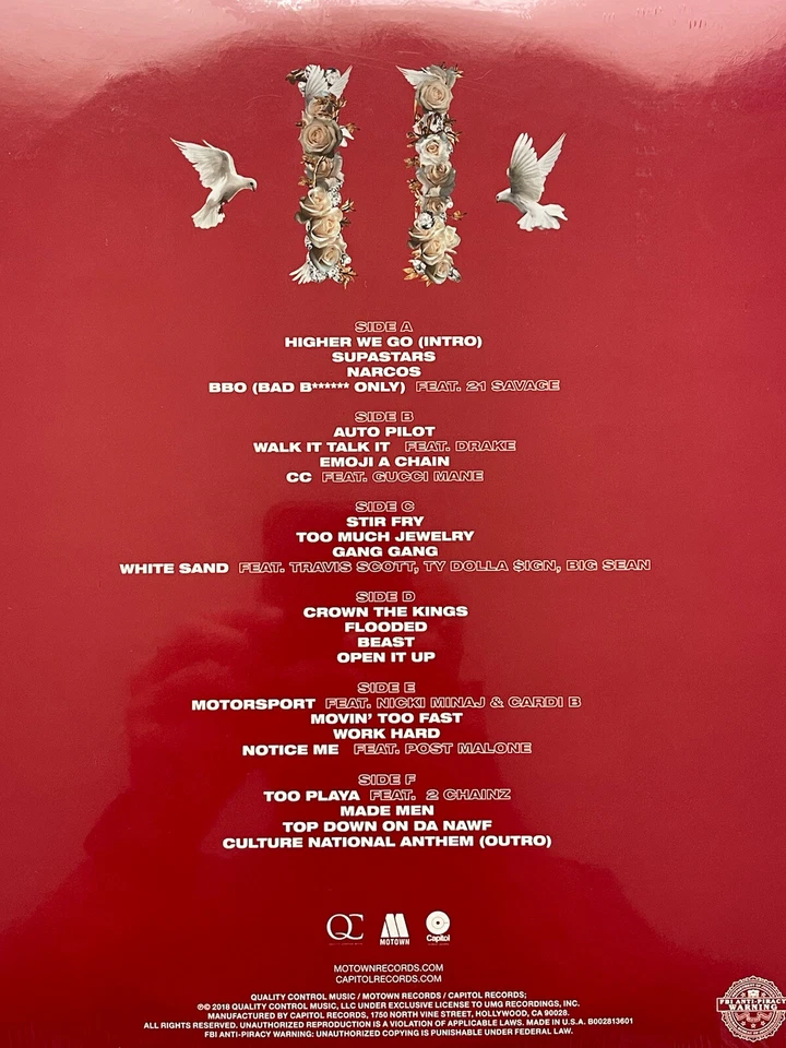 Migos - Culture II 2018 LP, 3 x Red Vinyl, Album - Motown / Capitol Records - Image 3 of 4