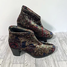 Toni Pons Shoes Women's Crushed Velvet Paisley Multi Ankle Boots Booties Pull On