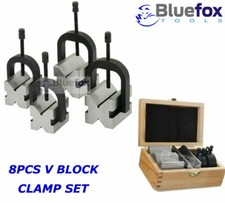 8 pc Prismen mit Spannb&uuml;geln,V-Bl&ouml;cke Holzkiste Bluefox