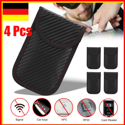 4 x Auto Schlüssel Keyless Go Schutz RFID Funk Blocker Tasche Etui Hülle Carbon