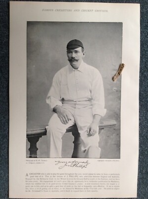 um 1895, antiker Fotodruck, Cricketspieler. J. PHILLIPS & G.G.HEARNE