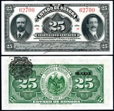 MEXICO - Revolutionary Sonora 25 Centavos P-S1069 Gonzalez & Suarez - Crisp UNC!