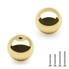 10PCS Polished Brass Cabinet Knobs 1 Inch Diameter Shiny Gold Drawer Pulls