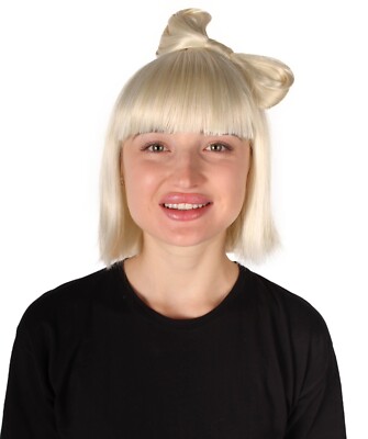 Lady Gaga inspirierte kurze blonde Bob Perücke mit Schleife | Pop Icon Kostüm