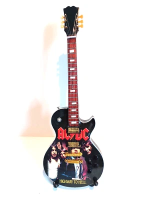 ACDC Highway To Hell Heavy Rock Style Miniature Guitar 25cm 10" w Stand REF11