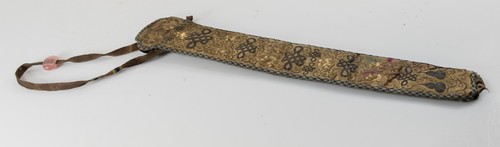 Antiguo soporte para palillo abanico bordado seda china doble calabaza nudo sin fin - Imagen 4 de 8