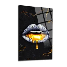 Paid Lip Tempered Glass Wall Art, Easy Installation, Fade Proof Wall Decor