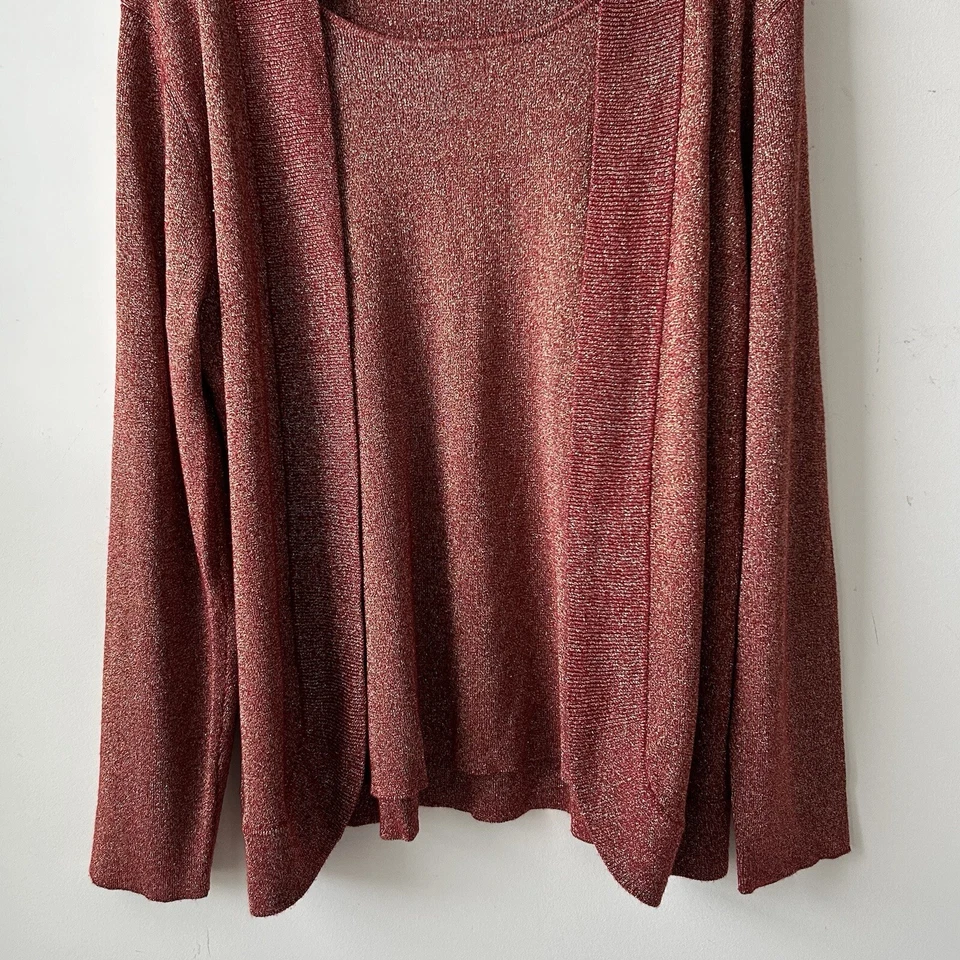 Blusa Susan Graver Mujer XL Frente Abierto Manga Larga Brillante Túnica Top Vacaciones Foto 3 de 4