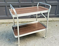 Mid Century Aluminum Serving Cart Tea Drink Bar Formica Top Bar 1960s