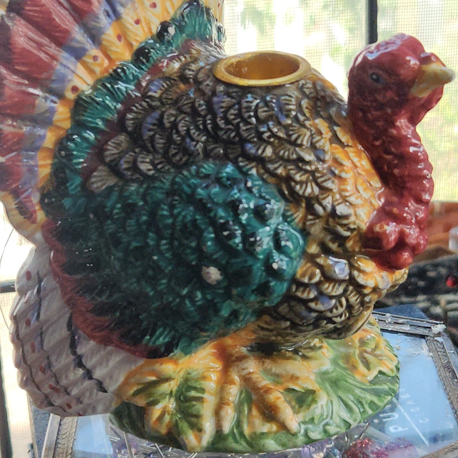 Vintage Thanksgiving Turkey Candle Holder Cernsic Pottery Ceramic Centerpiece De