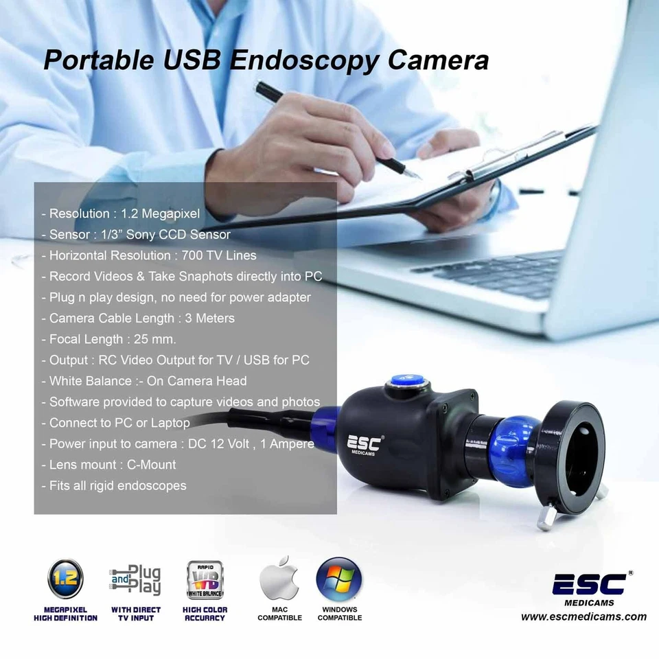Endoscopy camera HD Portable USB Rigid Endoscope Coupler ENT Medical 1.2MP - Image 3 of 4
