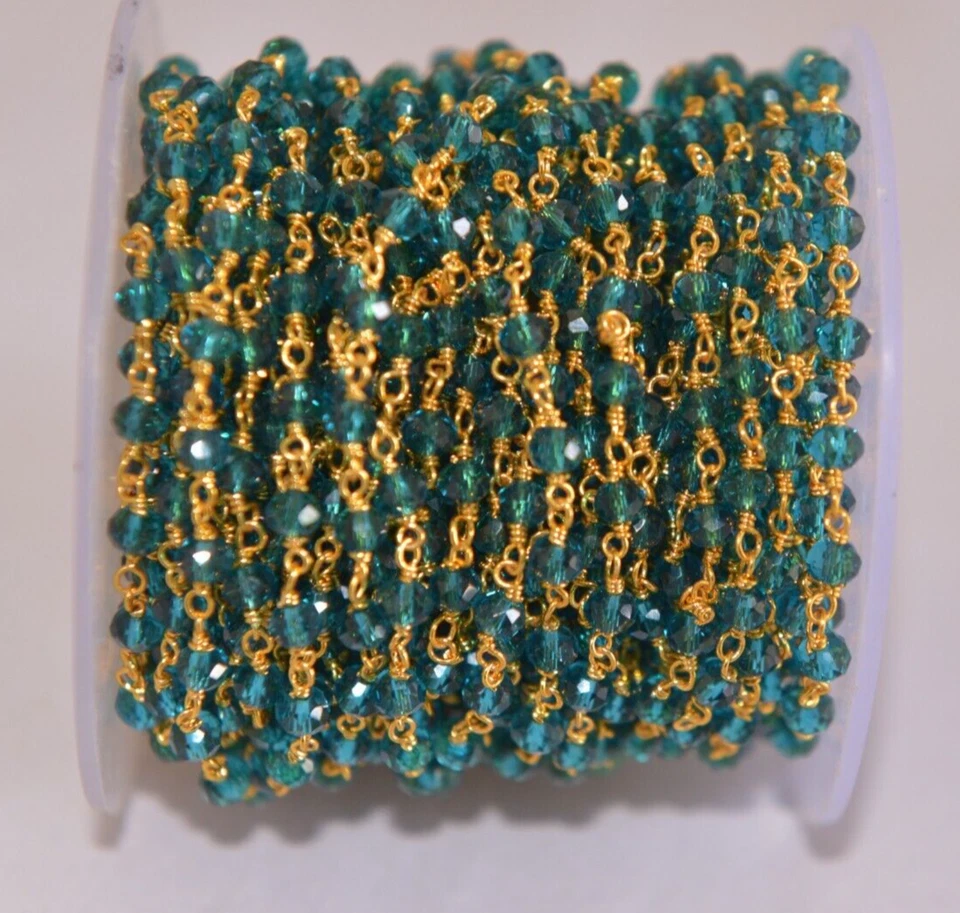 Cadena rosario para hacer joyas cuentas topacio azul de 4 mm, cadena rosario con cuentas hecha a mano Foto 2 de 4