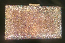 New Gold With Iridescent Crystal Evening Clutch Bag 9''x 5' Fits Iphone