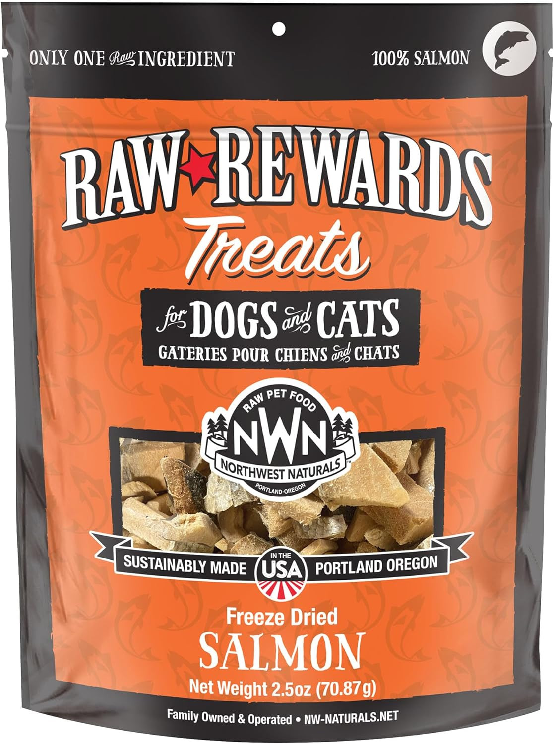Raw Rewards Freeze-Dried Salmon Treats for Dogs and Cats - Bite-Sized Pieces - H