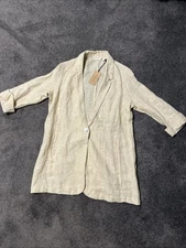NEW Christian Siriano 100% Linen Blazer Jacket Shirt Women’s Medium Cream Ivory