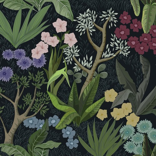 78.7"x16.1"Wallpaper Peel and Stick Delicate Floral Contact Paper Black Wallp...