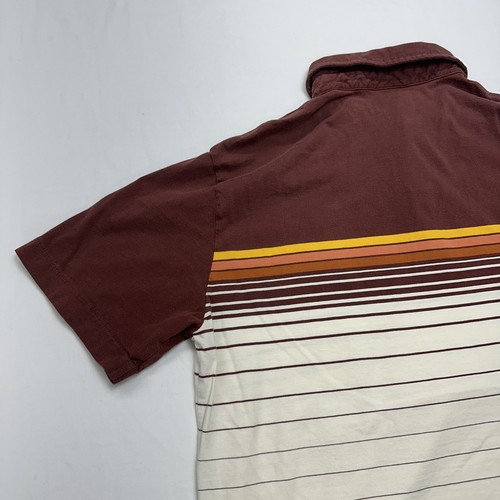 Patagonia Polo Shirt Mens Medium Brown Orange Striped Squeaky Clean Cotton - Picture 14 of 14