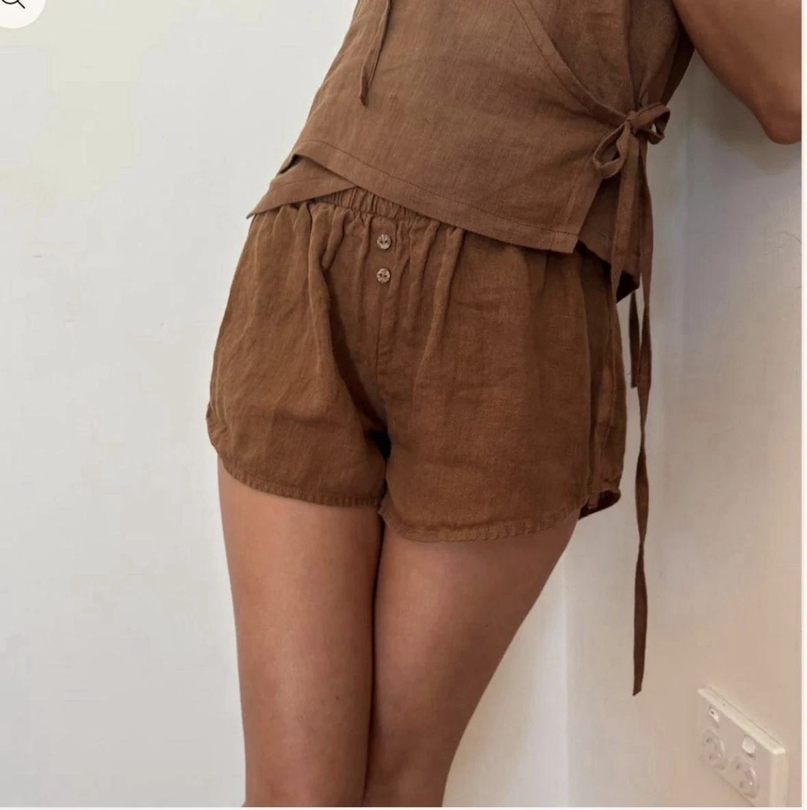 For Maisey Simple Boxer Short Cacao Brown Independent Ethical French Linen Small