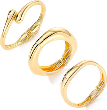 3Pcs Chunky Gold Bangle Bracelet for Women 14K Gold Plated Trendy Wide Hinged Cu
