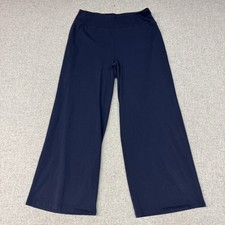 Eileen Fisher Wide Leg Pants Size L Navy Blue Organic Cotton Stretch Pull On