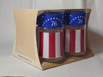 Original 1976 Libby Libbey Bicentennial USA Flag Tumbler Drinking Glasses 12oz