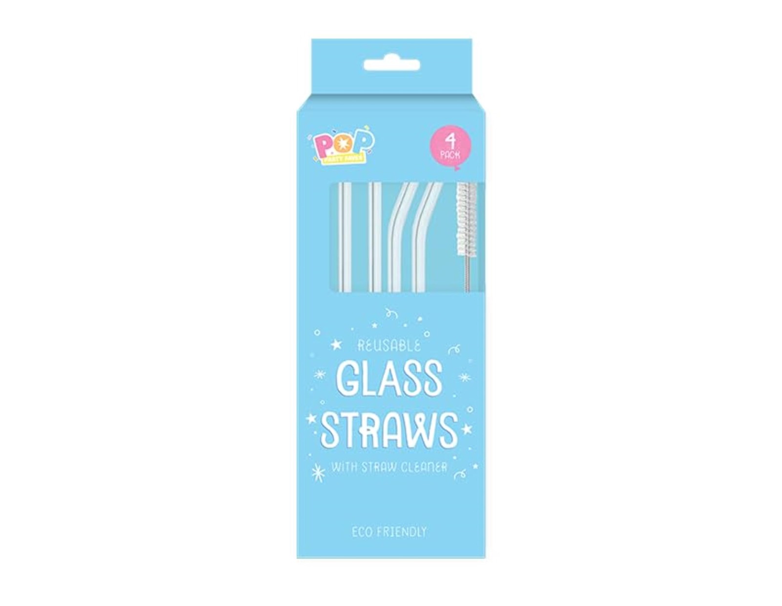 White Glass Straws with Cleaner, Pack of 4 - Reusable & One Size, Silver