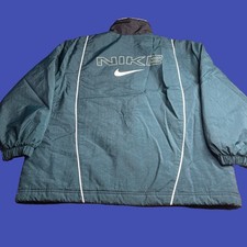 Nike Youth Large 14-16 Windbreaker Jacket Black Green Quilt Lined Track 90s Vtg