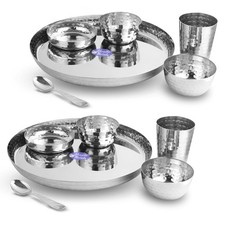 Stainless Steel Dinner Set of 12 Pcs 2 Plates 4 Bowls 2 Side Plates 2 Glasses 2