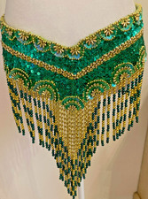 Belly Dance Costume Hip Wear Green Sequins, Beads hand made