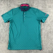 Greyson Golf Polo Mens Large Green Blue Geometric Print Performance Stretch Golf