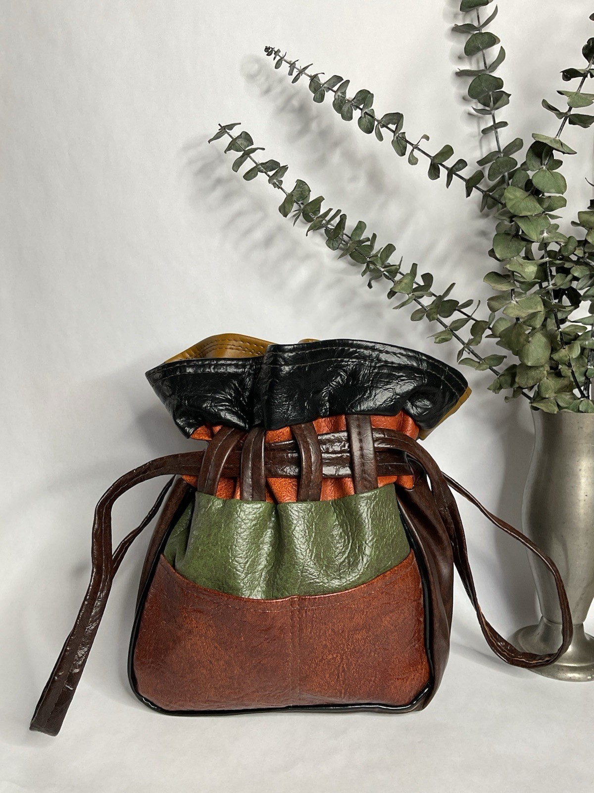 1960s 1970s Drawstring Patchwork Bucket Bag, Vint… - image 2
