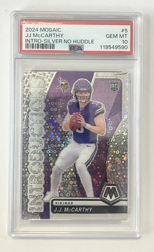 2024 Panini Mosaic - Introductions J.J. McCarthy #5 No Huddle Silver Prizm (RC)