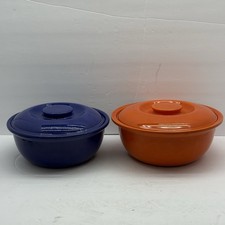 Vintage Fiesta Kitchen Kraft Covered Casserole Set Red & Cobalt Homer Laughlin