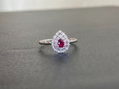 18K Weißgold natürlicher Rubin Diamant Ring Größe 6,5