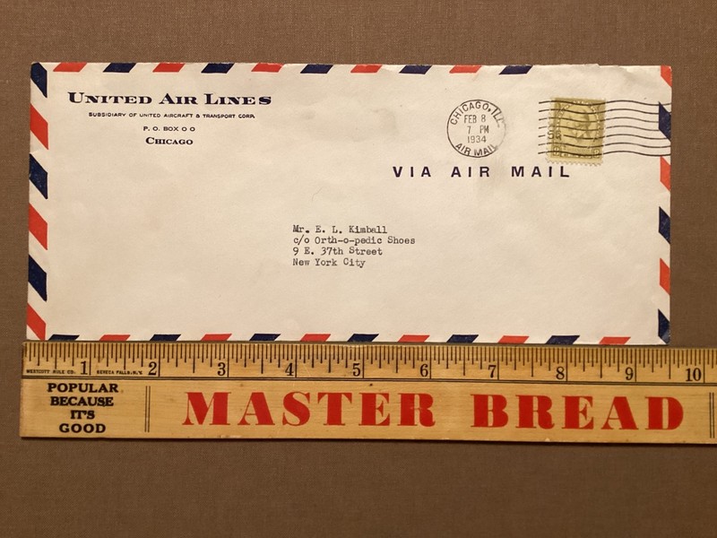 1934 United Airlines Aircraft & Transport Corp Air Mail Cover  8c Color Envelope