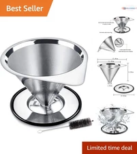 Stainless Steel Pour Over Coffee Dripper Reusable Cone Filter 1-2 Cup
