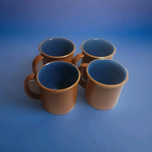Vintage Crown Corning Japan Coffee Tea Mug Terra Cotta Teal MINT Lot Of 4