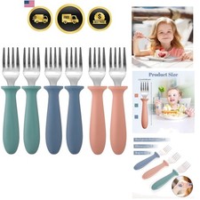 6-Pack Stainless Steel Toddler Forks Baby Kids Utensils for Self-Feeding Pl...