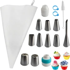 Premium Reusable Piping Bags and Tips Set-Cotton Pastry Bag 16" with 10 Large Ic